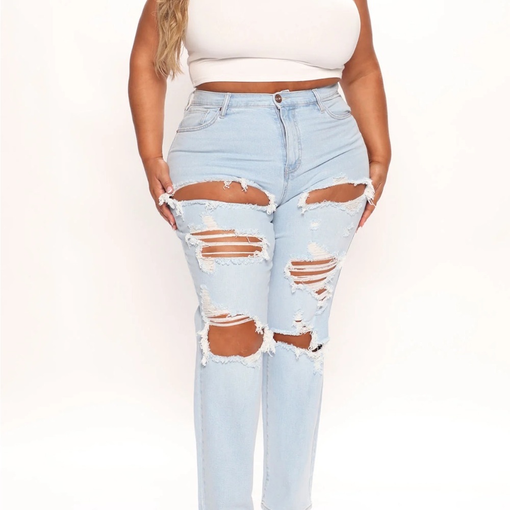 Women's Light Blue Distressed Jeans